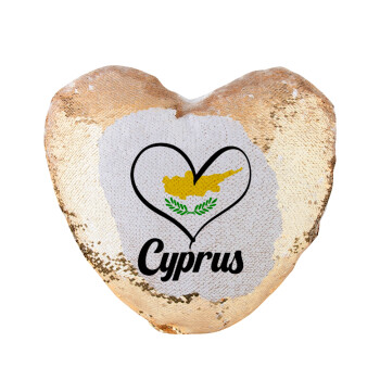 Cyprus flag, Μαξιλάρι καναπέ καρδιά Μαγικό Χρυσό με πούλιες 40x40cm περιέχεται το  γέμισμα