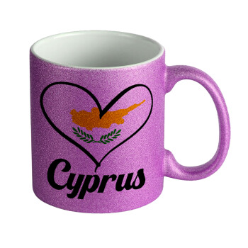 Cyprus flag, Κούπα Μωβ Glitter που γυαλίζει, κεραμική, 330ml
