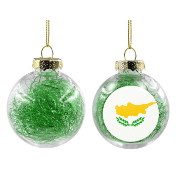 Cyprus flag, Χριστουγεννιάτικη μπάλα δένδρου διάφανη με πράσινο γέμισμα 8cm