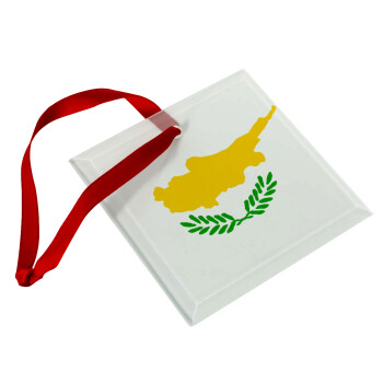 Cyprus flag, Χριστουγεννιάτικο στολίδι γυάλινο τετράγωνο 9x9cm