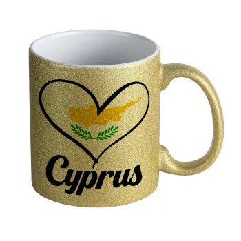 Cyprus flag, Κούπα Χρυσή Glitter που γυαλίζει, κεραμική, 330ml