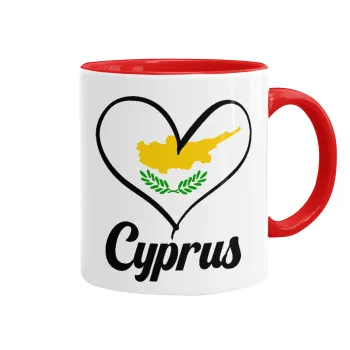 Cyprus flag, Κούπα χρωματιστή κόκκινη, κεραμική, 330ml