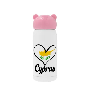 Cyprus flag, Pink stainless steel thermal flask, 320ml