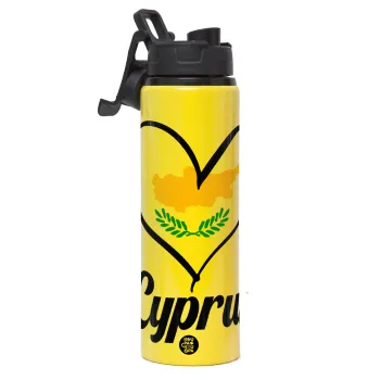 Cyprus flag, Μεταλλικό παγούρι νερού με καπάκι ασφαλείας, αλουμινίου 850ml