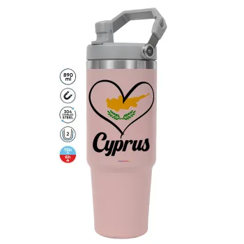 Cyprus flag, PINK Travel Tumbler with Handle 890ml