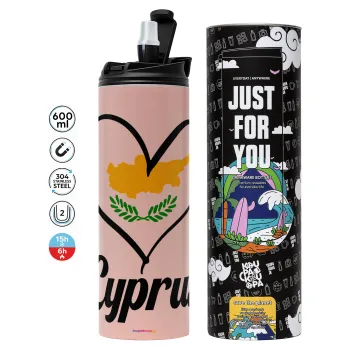 Cyprus flag, Tumbler stainless steel PINK 600ml