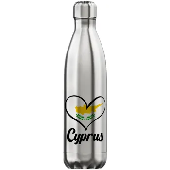 Cyprus flag, Μεταλλικό παγούρι θερμός Inox (Stainless steel), διπλού τοιχώματος, 750ml
