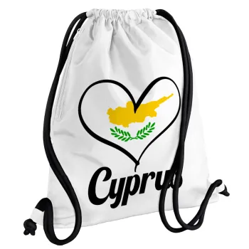 Cyprus flag, Backpack pouch GYMBAG white, with pocket (40x48cm) & thick cords