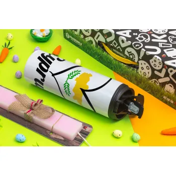Cyprus flag, Easter candle,Travel Tumbler 2 Lids, with metal straw & cleaning brush & aromatic flat candle (30cm) (PINK)