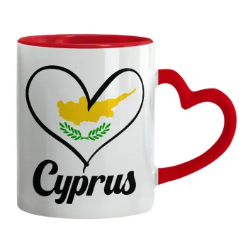 Cyprus flag, Mug heart red handle, ceramic, 330ml