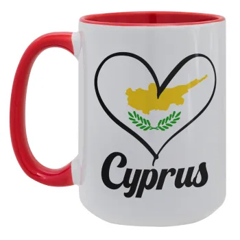 Cyprus flag, Κούπα Mega 15oz, κεραμική Κόκκινη, 450ml