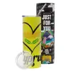 Neon Yellow Travel Tumbler θερμό, μεταλλικό καλαμάκι(Ανωξείδωτο 304 Food grade, BPA free, 600ml)