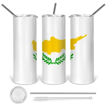 Cyprus flag, Tumbler ποτήρι θερμό από ανοξείδωτο ατσάλι 600ml, με μεταλλικό καλαμάκι & βούρτσα καθαρισμού