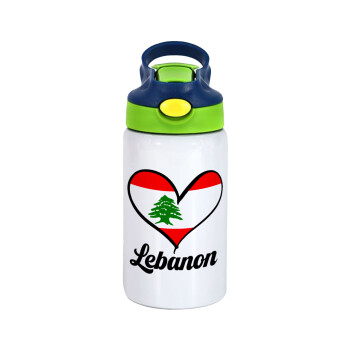 Lebanon flag, Παιδικό παγούρι θερμό, ανοξείδωτο, με καλαμάκι ασφαλείας, πράσινο/μπλε (350ml)