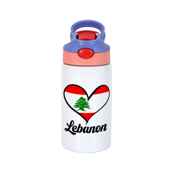 Lebanon flag, Παιδικό παγούρι θερμό, ανοξείδωτο, με καλαμάκι ασφαλείας, ροζ/μωβ (350ml)
