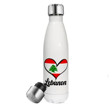 Lebanon flag, Metal mug thermos White (Stainless steel), double wall, 500ml