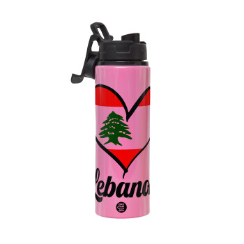 Lebanon flag, Metallic water bottle with safety lid, 850ml aluminum
