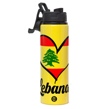 Lebanon flag, Μεταλλικό παγούρι νερού με καπάκι ασφαλείας, αλουμινίου 850ml