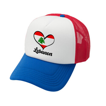 Lebanon flag, Καπέλο Soft Trucker με Δίχτυ Red/Blue/White 