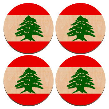 Lebanon flag, ΣΕΤ x4 Σουβέρ ξύλινα στρογγυλά plywood (9cm)