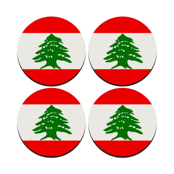 Lebanon flag, SET of 4 round wooden coasters (9cm)