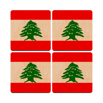 Lebanon flag, ΣΕΤ x4 Σουβέρ ξύλινα τετράγωνα plywood (9cm)