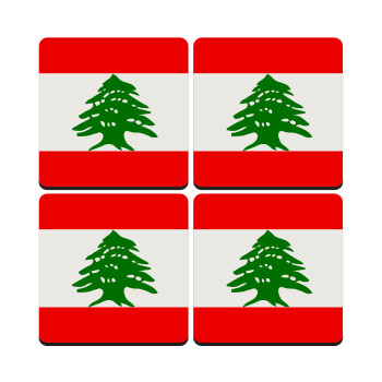 Lebanon flag, ΣΕΤ 4 Σουβέρ ξύλινα τετράγωνα