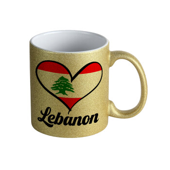Lebanon flag, Κούπα Χρυσή Glitter που γυαλίζει, κεραμική, 330ml