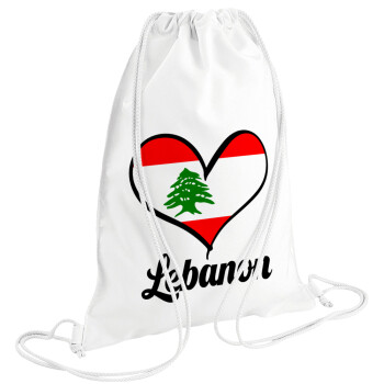 Lebanon flag, Τσάντα πλάτης πουγκί GYMBAG λευκή (28x40cm)