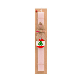 Lebanon flag, Πασχαλινό Σετ, ξύλινο μπρελόκ & πασχαλινή λαμπάδα αρωματική πλακέ (30cm) (ΡΟΖ)