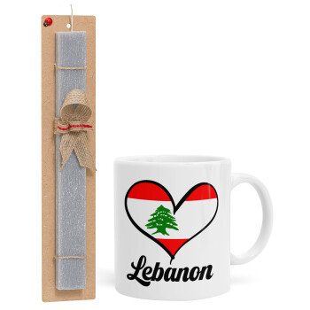 Lebanon flag, Πασχαλινό Σετ, Κούπα κεραμική (330ml) & πασχαλινή λαμπάδα αρωματική πλακέ (30cm) (ΓΚΡΙ)