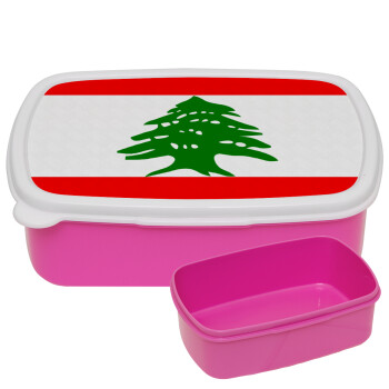Lebanon flag, ΡΟΖ παιδικό δοχείο φαγητού (lunchbox) πλαστικό (BPA-FREE) Lunch Βox M18 x Π13 x Υ6cm