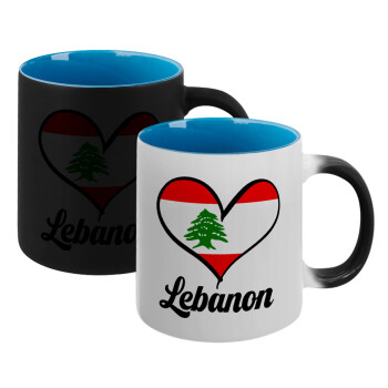 Lebanon flag, Κούπα Μαγική εσωτερικό μπλε, κεραμική 330ml που αλλάζει χρώμα με το ζεστό ρόφημα