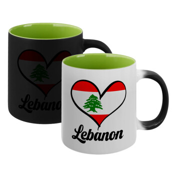 Lebanon flag, Κούπα Μαγική εσωτερικό πράσινο, κεραμική 330ml που αλλάζει χρώμα με το ζεστό ρόφημα (1 τεμάχιο)