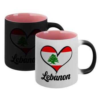 Lebanon flag, Κούπα Μαγική εσωτερικό ΡΟΖ, κεραμική 330ml που αλλάζει χρώμα με το ζεστό ρόφημα