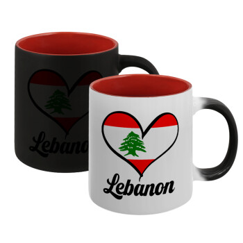 Lebanon flag, Κούπα Μαγική εσωτερικό κόκκινο, κεραμική, 330ml που αλλάζει χρώμα με το ζεστό ρόφημα (1 τεμάχιο)