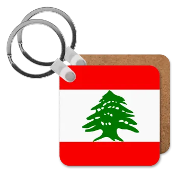 Lebanon flag, Μπρελόκ Ξύλινο τετράγωνο MDF