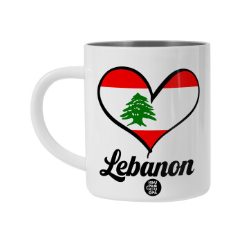Lebanon flag, BIG Mug Stainless steel double wall (450ml, White)