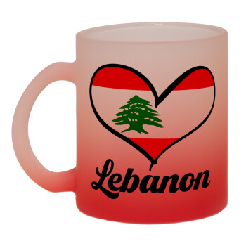 Lebanon flag, Κούπα γυάλινη δίχρωμη με βάση το κόκκινο ματ, 330ml