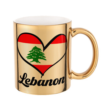 Lebanon flag, Κούπα κεραμική, χρυσή καθρέπτης, 330ml