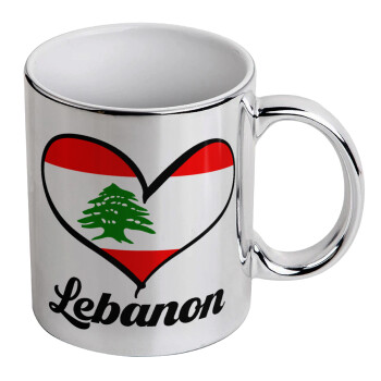 Lebanon flag, Mug ceramic, silver mirror, 330ml