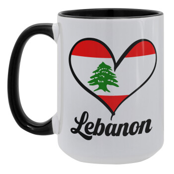 Lebanon flag, Κούπα Mega 15oz, κεραμική Μαύρη, 450ml