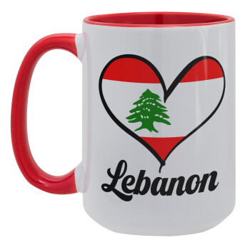 Lebanon flag, Κούπα Mega 15oz, κεραμική Κόκκινη, 450ml