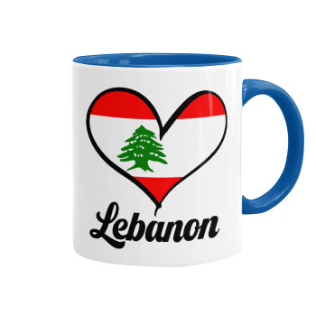 Lebanon flag, Κούπα χρωματιστή μπλε, κεραμική, 330ml