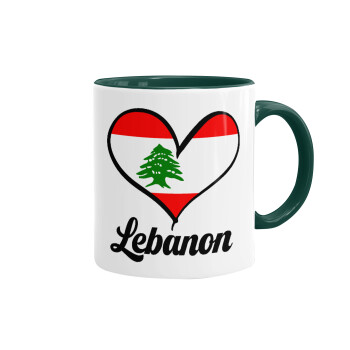 Lebanon flag, Κούπα χρωματιστή πράσινη, κεραμική, 330ml