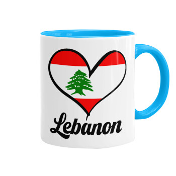 Lebanon flag, Κούπα χρωματιστή γαλάζια, κεραμική, 330ml