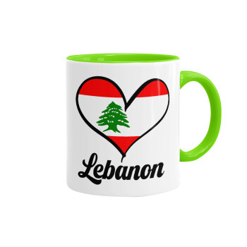 Lebanon flag, Mug colored light green, ceramic, 330ml