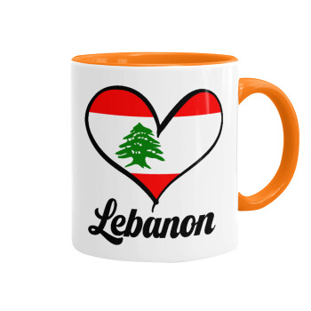 Lebanon flag, Κούπα χρωματιστή πορτοκαλί, κεραμική, 330ml