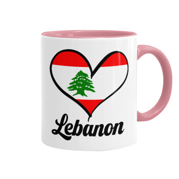 Lebanon flag, Κούπα χρωματιστή ροζ, κεραμική, 330ml