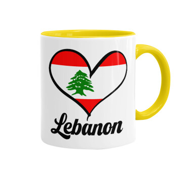 Lebanon flag, Κούπα χρωματιστή κίτρινη, κεραμική, 330ml
